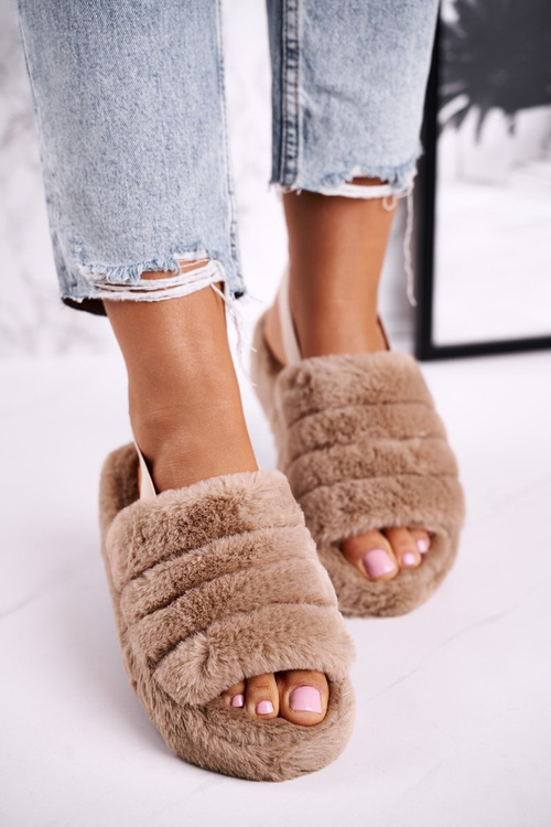 Жіночі пухнасті тапочки на платформі коричневого кольору хакі Сніжинка