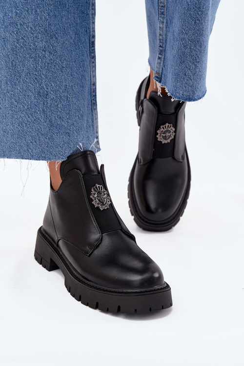 Утеплені Низькі Жіночі Чоботи З Декорацією На Блискавці Чорні Lavira