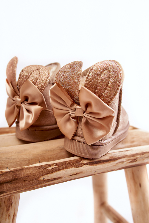 Теплі зимові черевики з бантами для дівчинки бежеві Meriva