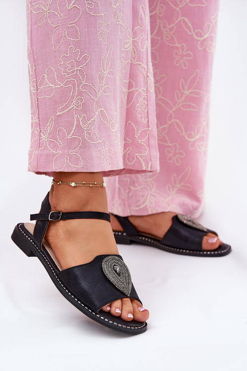 Жіночі Сандалі На Плоскому Каблуці З Декором S.Barski KV51-098 Чорні