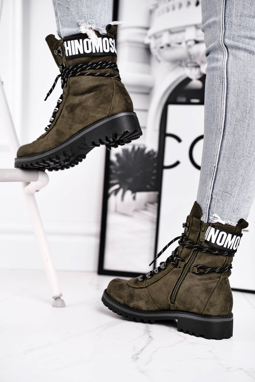 Жіночі черевики на плоскій підошві на блискавці зеленого кольору