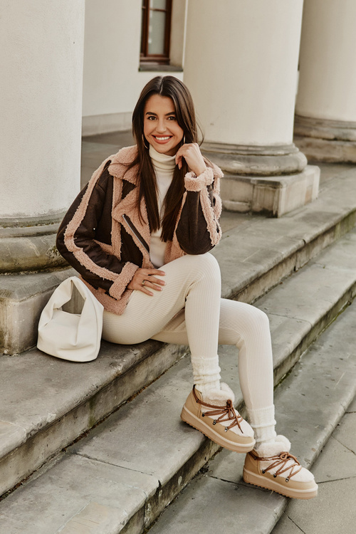 Снігові черевики на платформі з хутром D.Franklin Бежеві DFSH370011