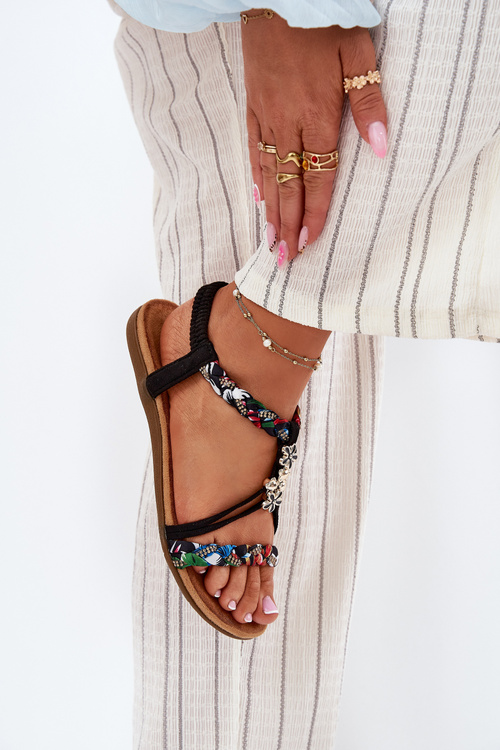 Жіночі Сандалі З Прищіпками І Плетеними Ремінцями Чорні Nusoreth