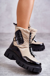 Жіночі теплі зимові черевики на блискавці бежево-чорного кольору Marit