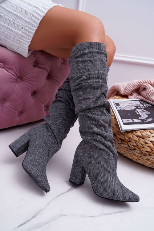 Жіночі чоботи на шпильці сірі Термен