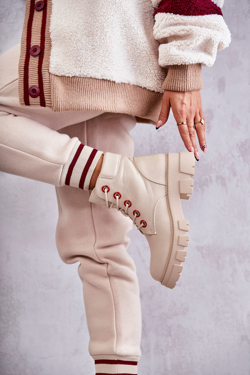 Шкіряні черевики робочі на блискавці бежеві Messa