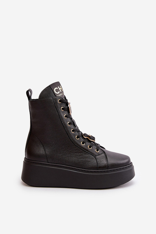 Жіночі шкіряні ботильйони робітники зі шпильками чорні CheBello 4294