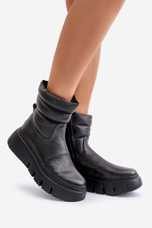 Zazoo 60512 Жіночі шкіряні ботильйони на блискавці та повстяній підкладці Чорні