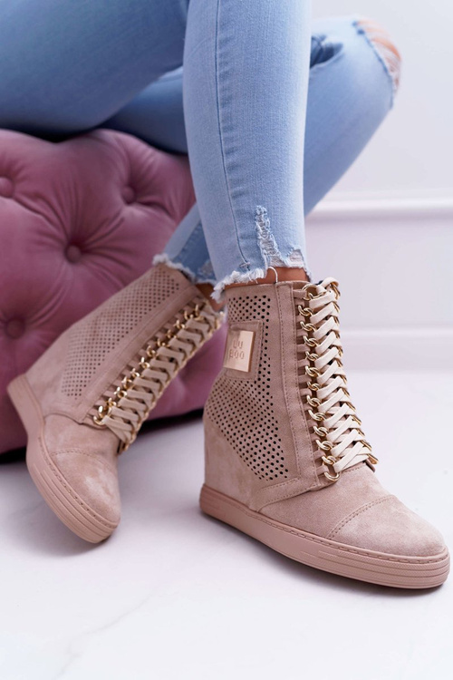 Жіночі ажурні замшеві бежеві кросівки Clamma Lu Boo