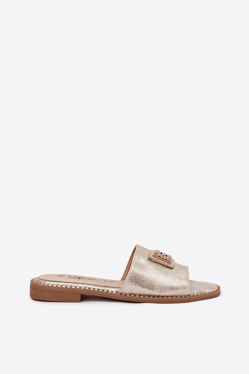 Жіночі Сандалі На Площині З Декором KV51-089 Золоті