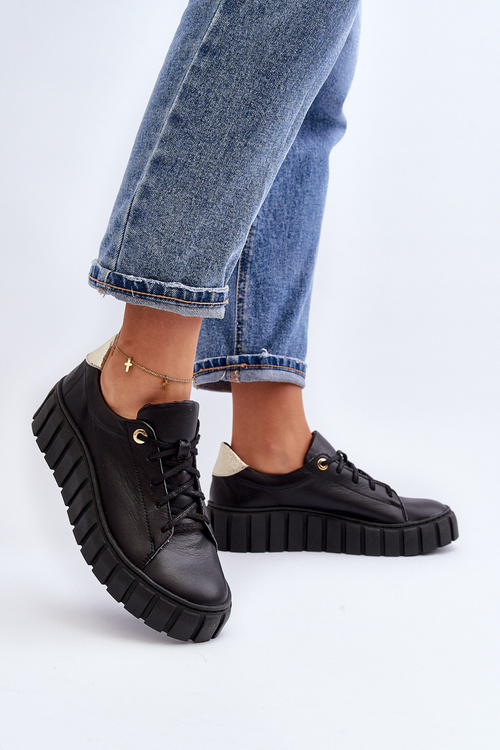 Жіночі шкіряні туфлі на масивній підошві Zazoo 2919 Чорні