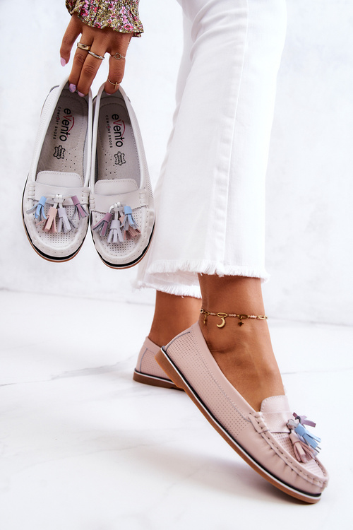 Жіночі шкіряні лофери з бахромою рожеві Laressa