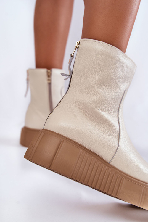 Жіночі шкіряні чоботи на платформі світло-бежеві Jenefer