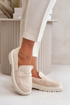 Жіночі лофери з перфорацією світло-бежевого кольору