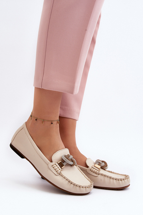 Жіночі шкіряні мокасини з декором Laura Messi 2761 Бежеві