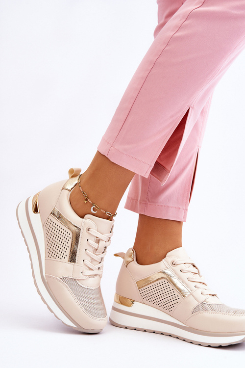 Шкіряне спортивне взуття на низькій танкетці бежевого кольору Braylen