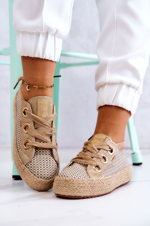 Жіночі плетені кросівки Big Star JJ274392 Бежево-золоті