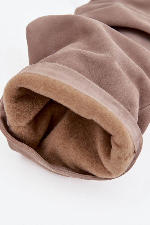 Зморщені чоботи з натуральної замші на каблуці із ізоляцією Zazoo 4228 світло-коричневі