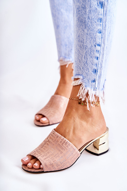 Жіночі замшеві тапочки на підборах світло-рожевий Перрі