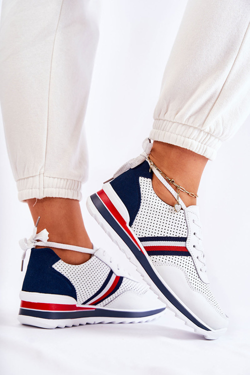 Жіноче шкіряне спортивне взуття біло-синього кольору Jane