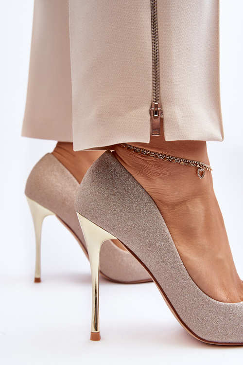 Золотисті блискучі високі підбори Tiberona