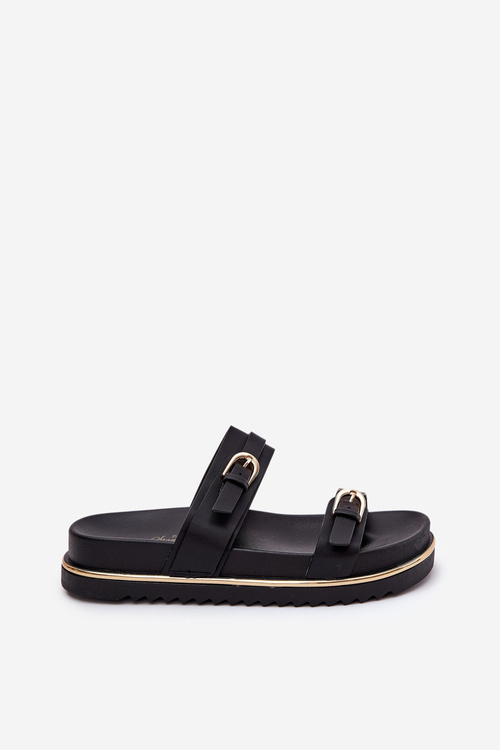 Жіночі Гладкі Сандалі На Платформі З Ремінцями І Пряжками Чорні Ziferte