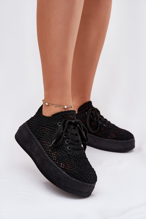 Жіночі Кросівки На Платформі З В'язаною Верхньою Частиною Чорні Mirietto