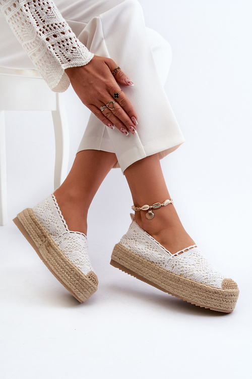 Жіночі білі мереживні еспадрільї на платформі Elarose