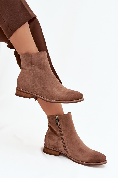 Жіночі ботильйони на плоскій підошві Vinceza 39961 світло коричневі