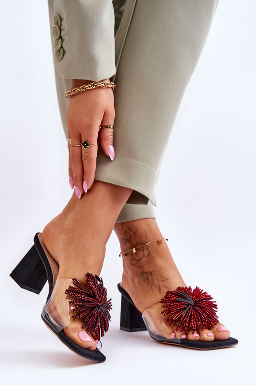 Модні прозорі тапочки на підборах S.Barski KV-AP658-1 Чорні