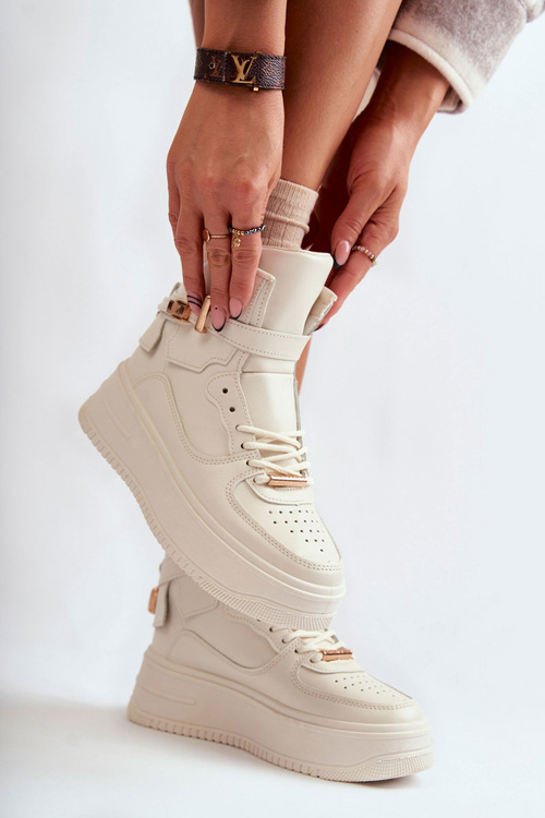 Жіночі теплі високі кросівки бежеві Lexa