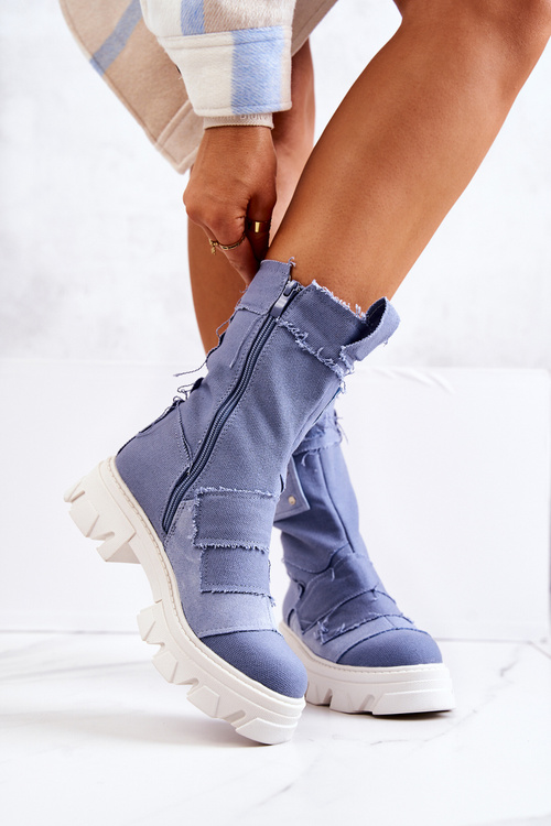 Високі робочі чобітки на блискавці синього кольору Nerisa