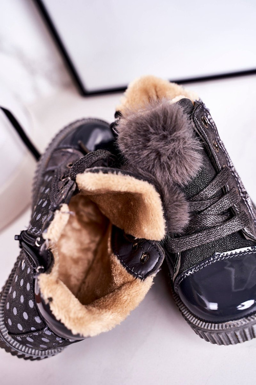 Кросівки дитячі утеплені в горошок Сірі Anastasia