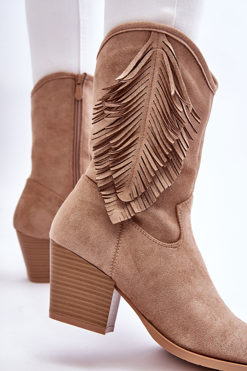 Жіночі низькі замшеві ковбойські чоботи бежеві Elyse