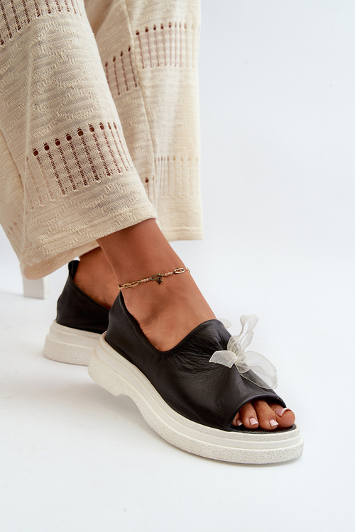 Zazoo 2939 Жіночі шкіряні босоніжки з бантом чорного кольору