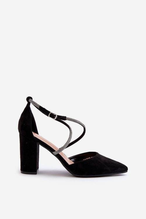 Еко-замшеві чорні туфлі зі стразами Lagra