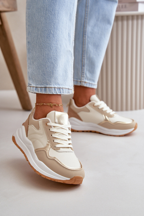 Жіночі кросівки на платформі з еко шкіри бежевого кольору