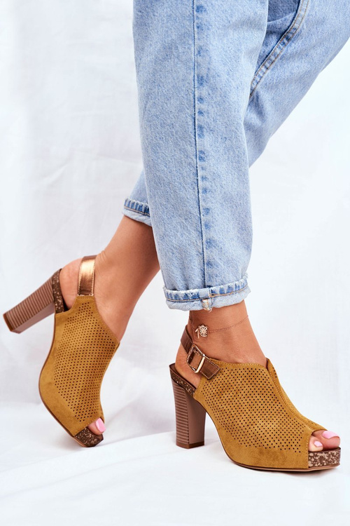 Ажурні босоніжки на блочному каблуці Sergio Leone SK855 Жовті