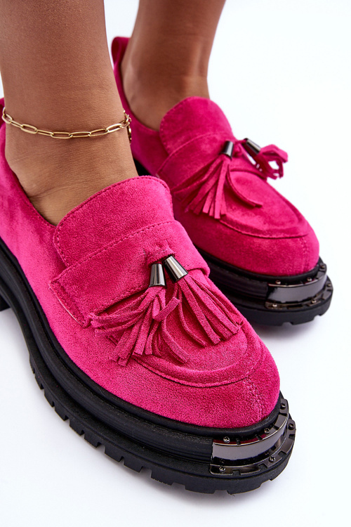 Жіночі замшеві лофери мокасини фуксія Ramvli