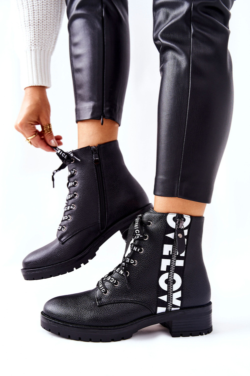 Чорні шкіряні робочі черевики на блискавці Henri