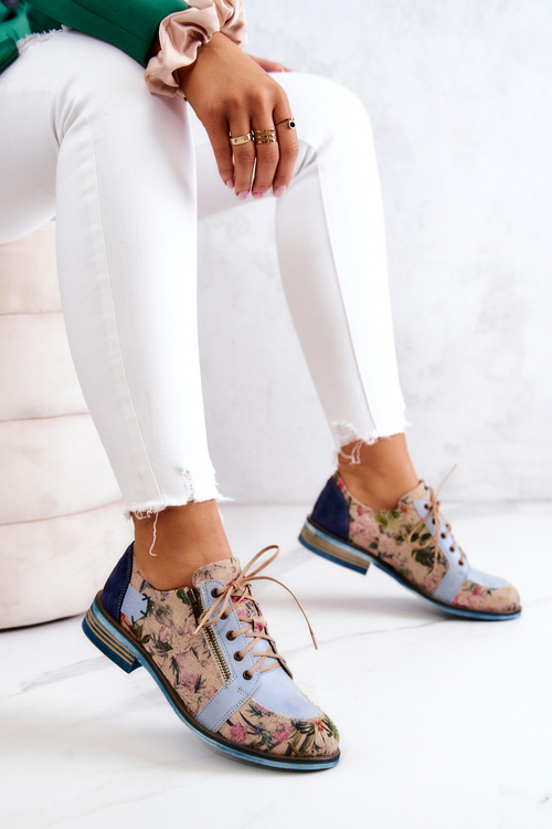 Жіночі шкіряні туфлі з квітами Maciejka 5096A-34 Сині