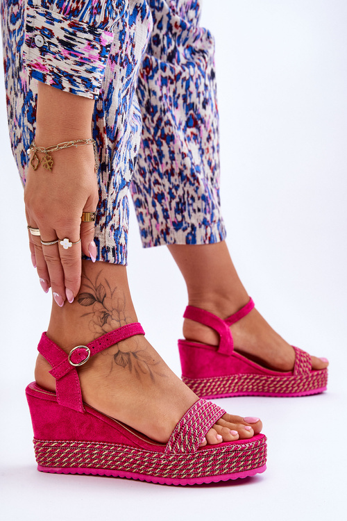 Класичні жіночі босоніжки на танкетці фуксія Мальме