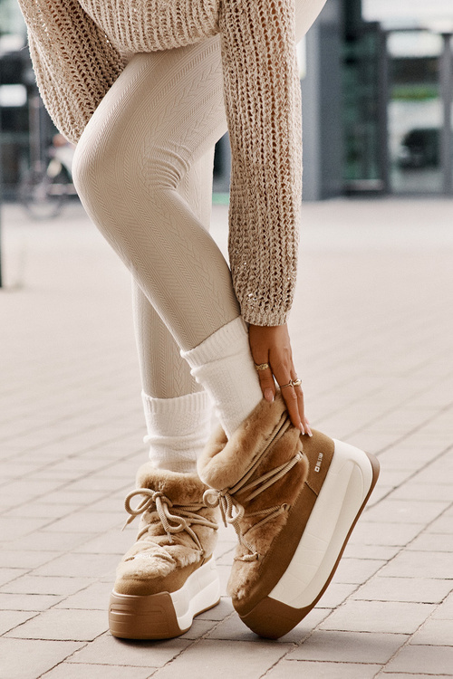 Шкіряні жіночі зимові черевики на товстій підошві з хутром Big Star OO274A207 Коричневий