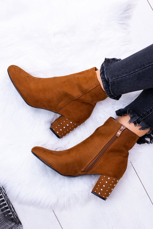 Теплі жіночі чоботи на шпильці коричневого кольору Jocasta