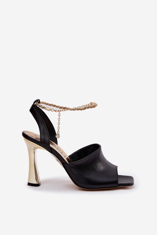 Шкіряні босоніжки на підборах з декоративним браслетом CheBello 4440 чорні