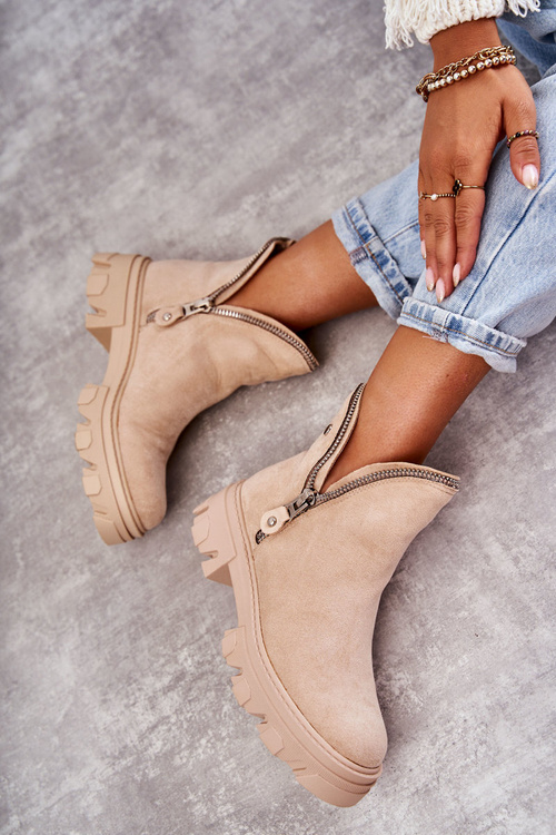 Жіночі замшеві чоботи на блискавці, бежевий ритм