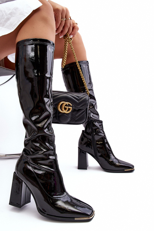 Жіночі глянцеві чоботи вище коліна Чорна Млоква