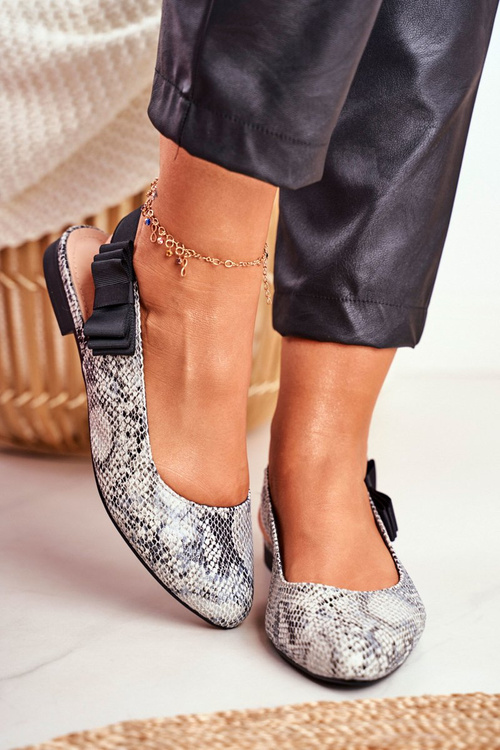 Жіночі балетки Sergio Leone сірі з візерунком змія BL615