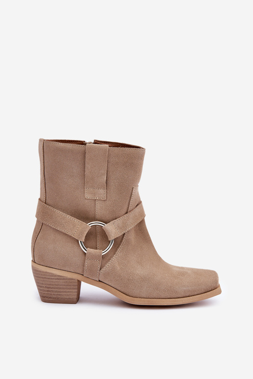 Чоботи з натурального замшу на підборах Світло-бежеві Zazoo 3444/2