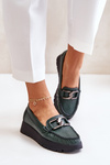 Шкіряні мокасини на платформі з декором Dark Green Zazoo 10141